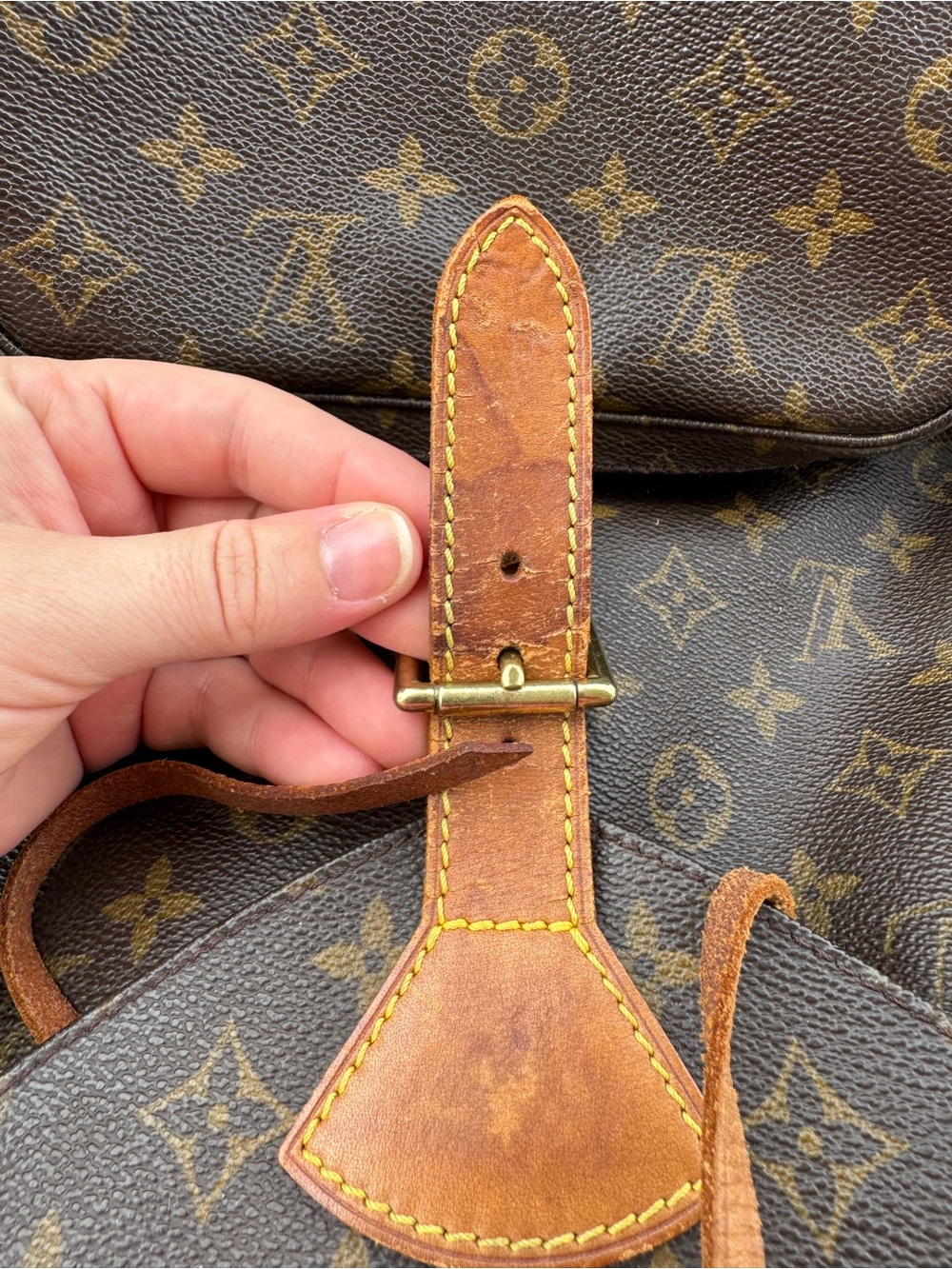 Louis Vuitton Brown Monogram Canvas Drawstring Backpack with Tan Leather Trim - Picture 7 of 12